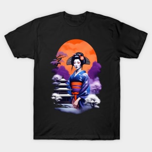 Japanese geisha in a winter garden T-Shirt